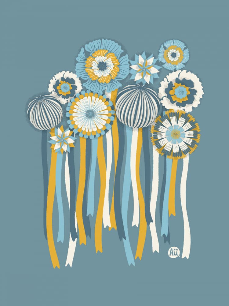 Blue Yellow Floral Ribbons by Aia Ueno — canvas wall art