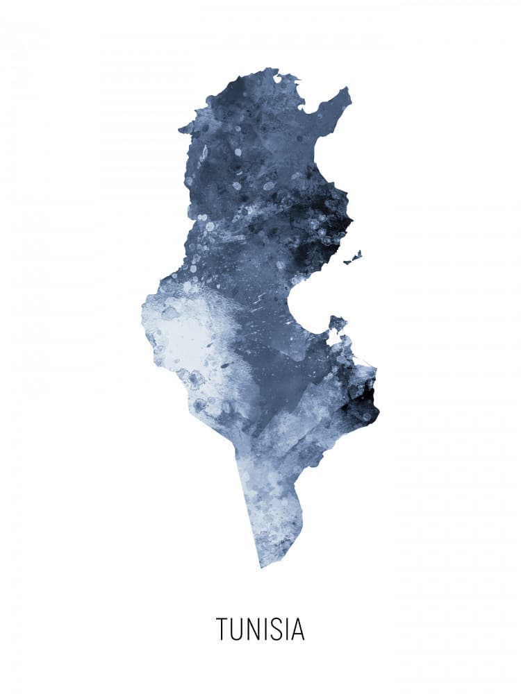 Tunisia Watercolor Map by Michael Tompsett — canvas wall art