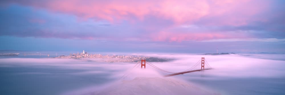Dreamy Golden Gate Fog by Sophia Li — canvas wall art