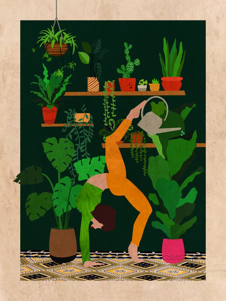 Yoga Among Plants by WallChart Art Studio — canvas wall art