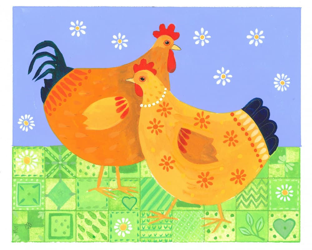 Hen and Cockerel by Isabelle Brent — canvas wall art