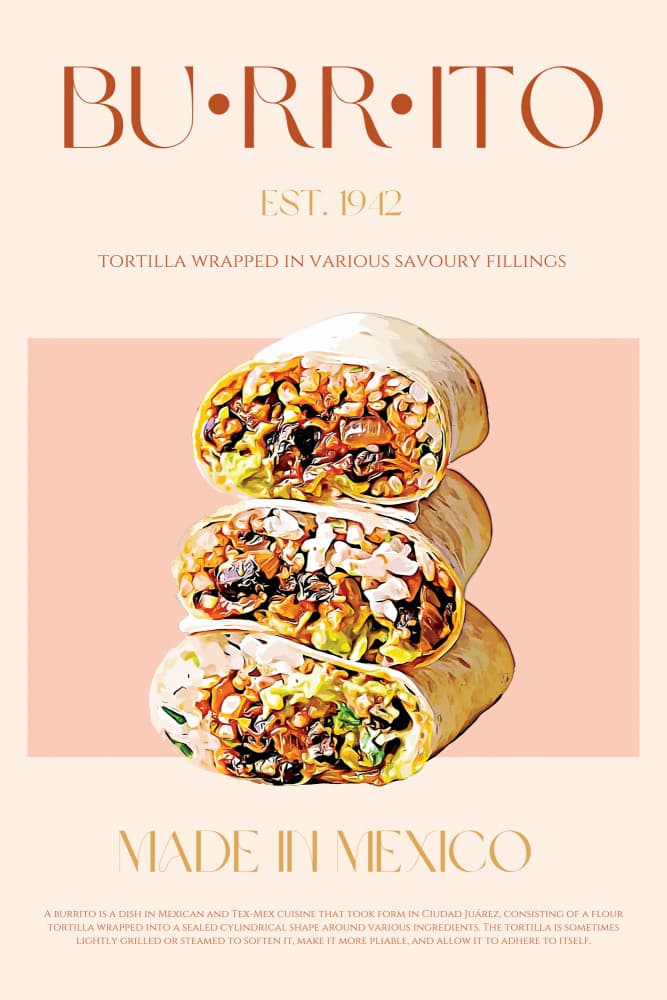 Stacked Mexican Burritos by Nazma Khokhar — canvas wall art
