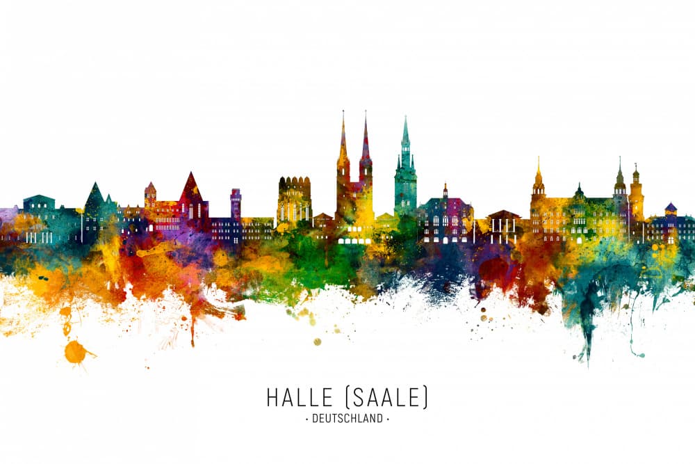 Halle Saale Watercolor Skyline by Michael Tompsett — canvas wall art