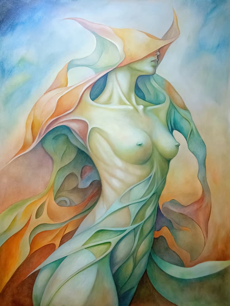 Ethereal Flowing Woman by Miguel Bruzual — canvas wall art