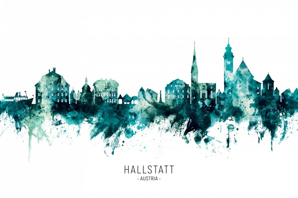 Hallstatt Watercolor Skyline by Michael Tompsett — canvas wall art