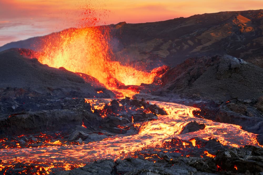 Erupting Volcano Sunset by Barathieu Gabriel — canvas wall art