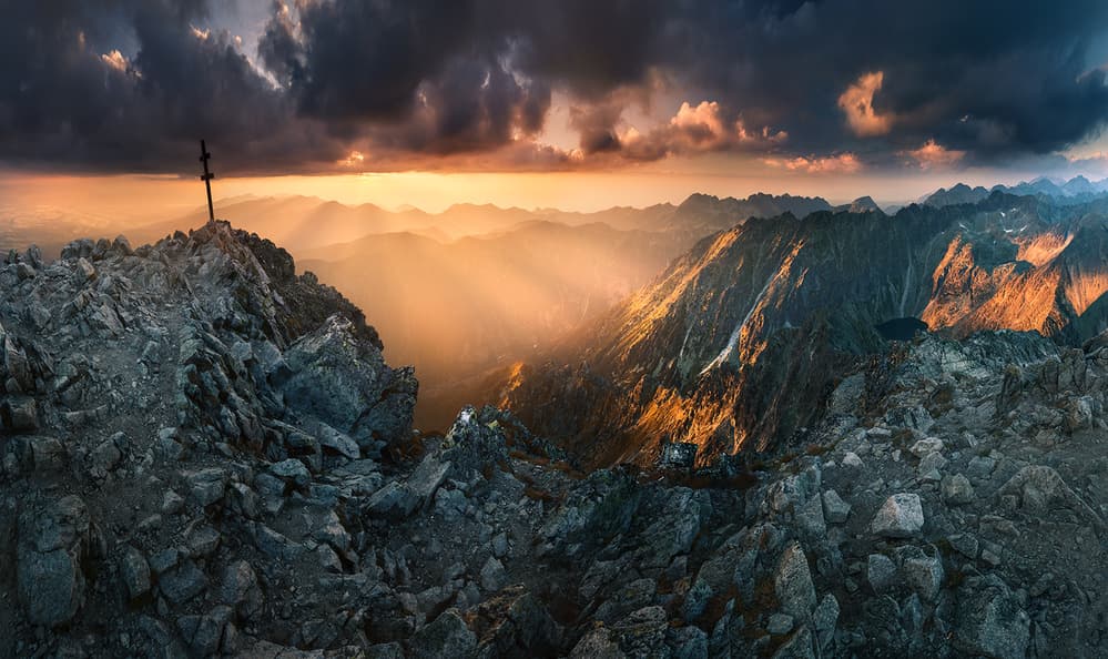 Golden Hour Peak Cross by Karol Nienartowicz — canvas wall art