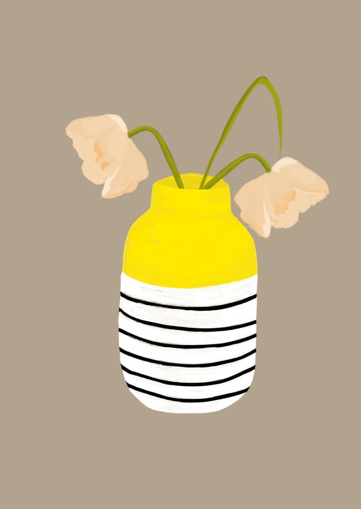 Yellow Striped Vase Blooms by Ute Arnold — canvas wall art