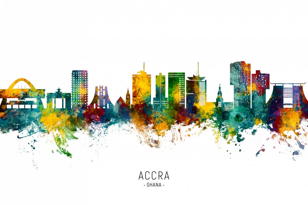 Colorful Accra Skyline by Michael Tompsett — canvas wall art