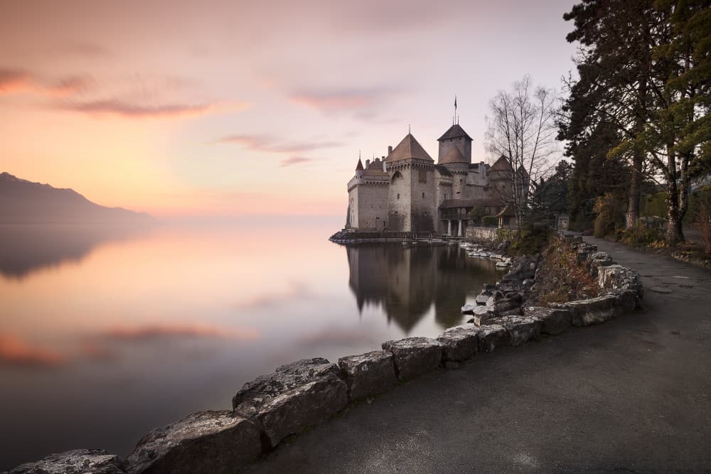 Chillon Castle at Twilight by Jose Beut — canvas wall art