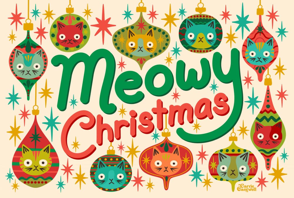 Meowy Christmas by Carrie Cantwell — canvas wall art