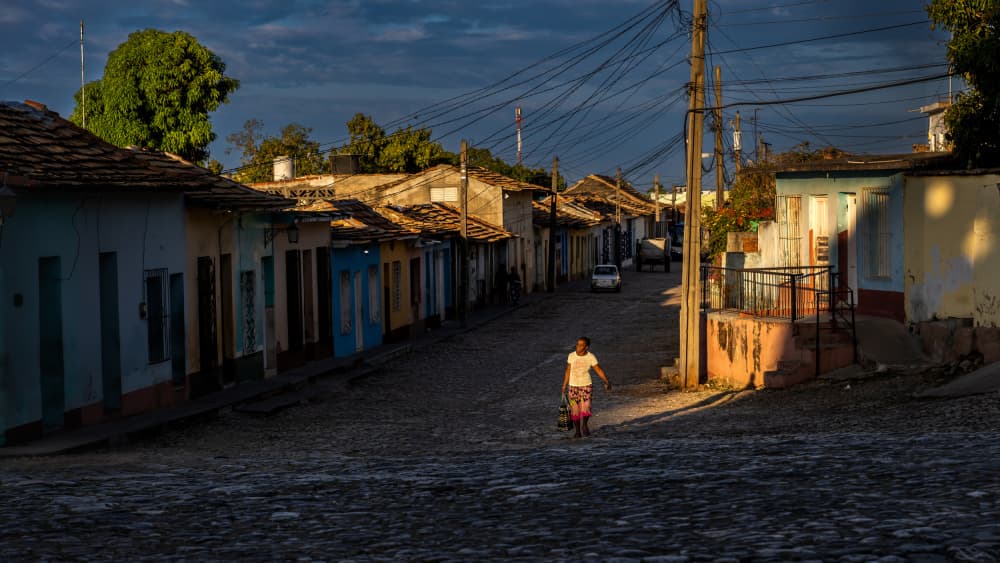 Golden Hour Cobblestone Street by James Lu — canvas wall art