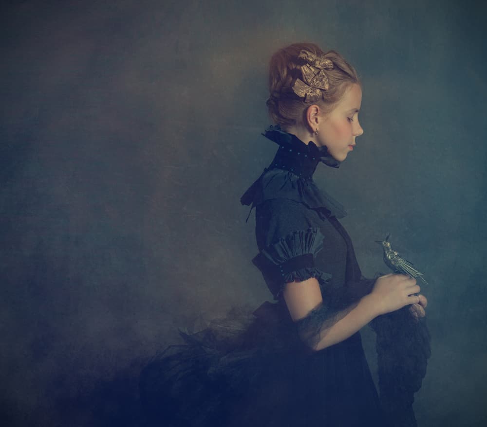 Gothic Girl And Bird by Svetlana Melik-Nubarova — canvas wall art