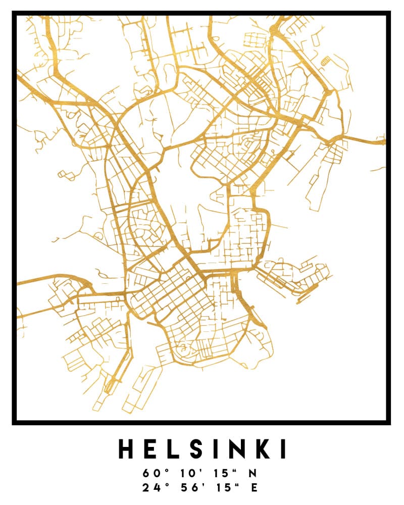 Helsinki Gold City Map by Emiliano Deificus — canvas wall art