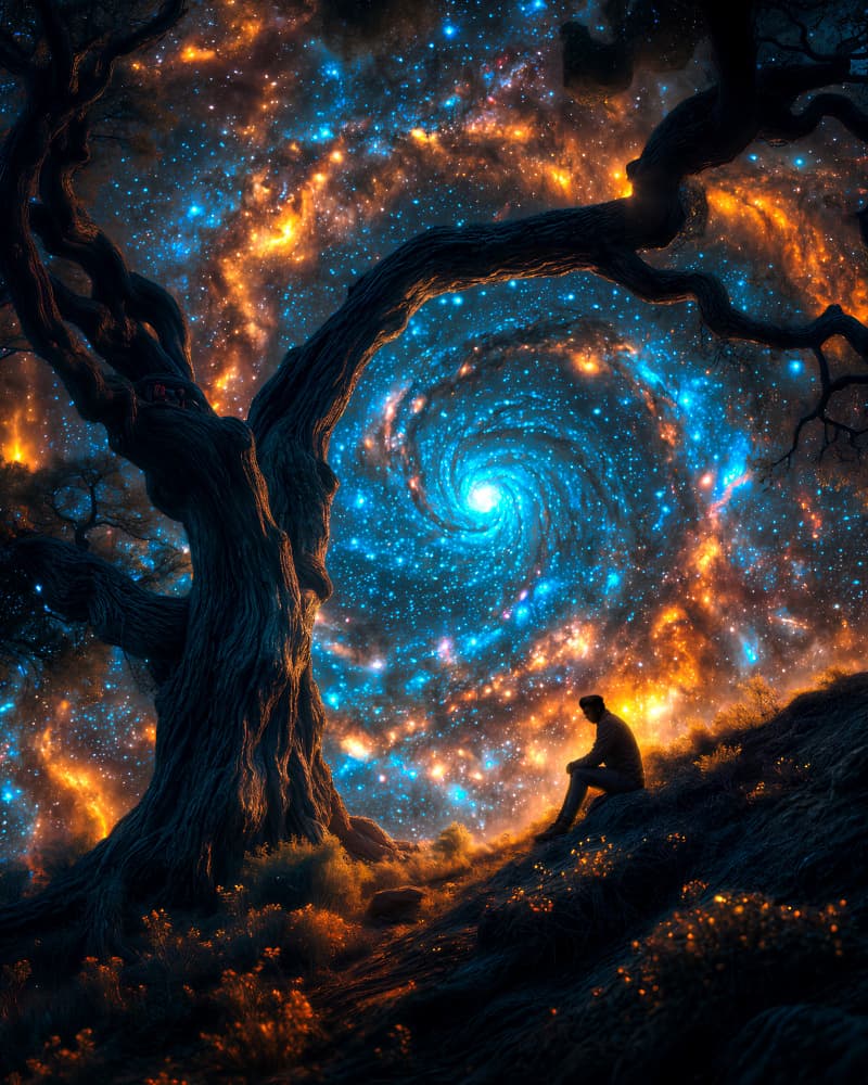 Man Under Cosmic Tree by Ritvik takkar — canvas wall art