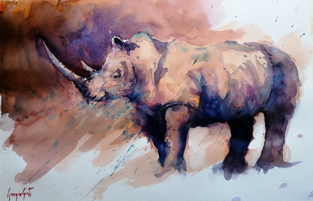 Vibrant Watercolor Rhino by Giorgio Gosti — canvas wall art