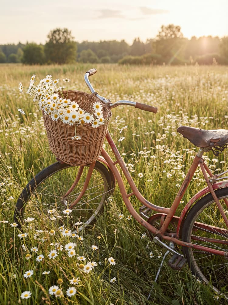Vintage Bike Daisy Field by Andreas Magnusson — canvas wall art