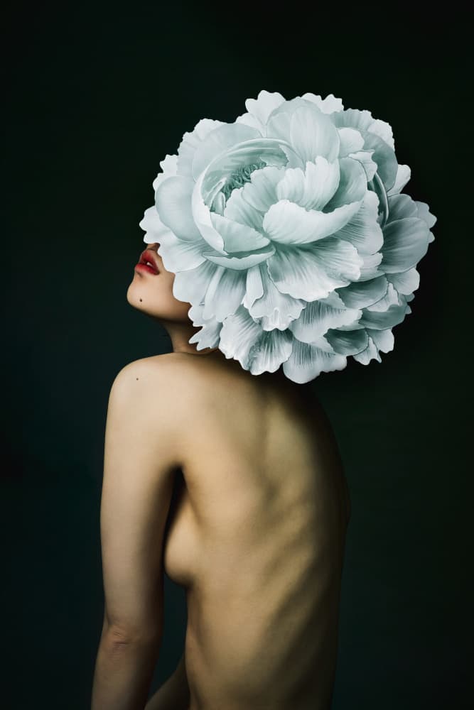 Elegant Peony Woman by Pattanawit Suntiniwat — canvas wall art