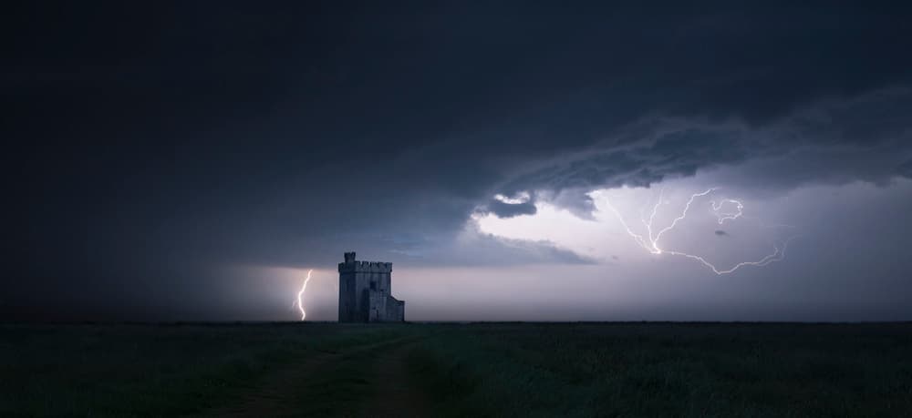 Dramatic Castle Lightning by David Ahern — canvas wall art