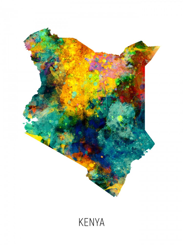 Kenya Watercolor Map by Michael Tompsett — canvas wall art