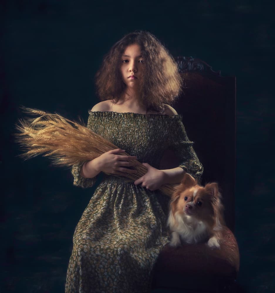 Rustic Wheat Girl And Dog by Catherine Wang — canvas wall art