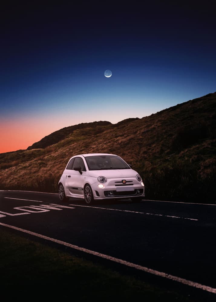 White Car Twilight Drive by Ariz Rab — canvas wall art