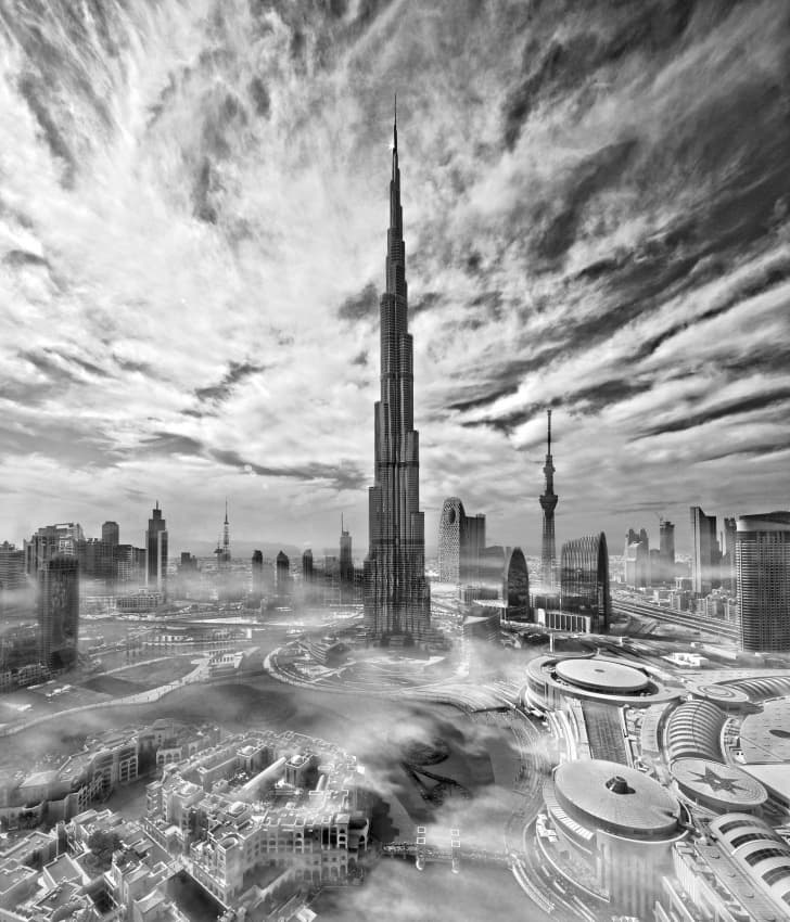 Misty Dubai Skyline by Koji Tajima — canvas wall art