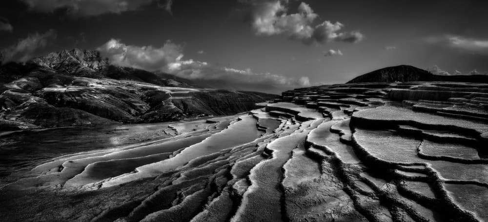 Monochrome Mountain Terraces by Abbas Arabzadeh — canvas wall art