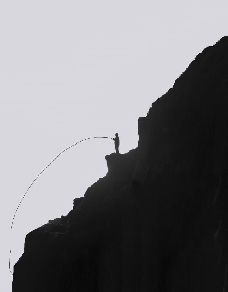Solitary Cliff Fishing by Jessie Liu — canvas wall art