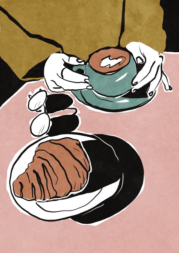 Croissant et café au lait by Raissa Oltmanns — canvas wall art