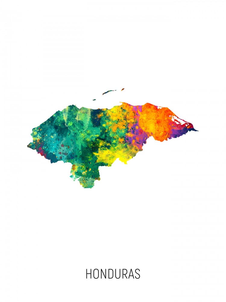 Vibrant Honduras Map by Michael Tompsett — canvas wall art