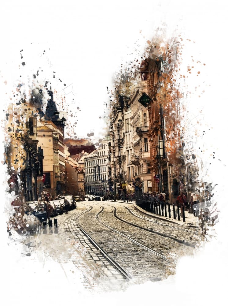 Historic European Tram Street by Justyna Jaszke — canvas wall art