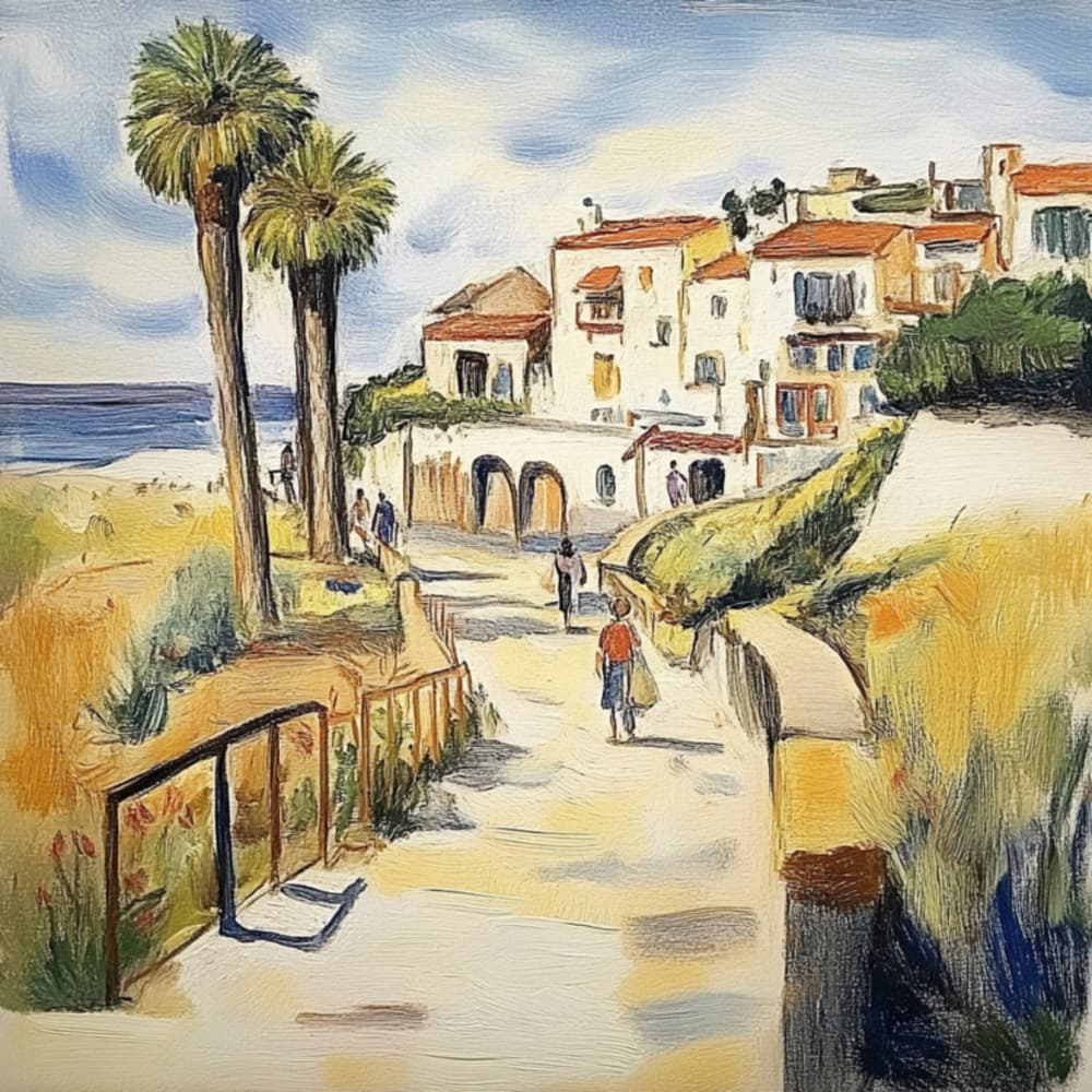 Sunny Coastal Village Stroll by Avanesova Elena — canvas wall art