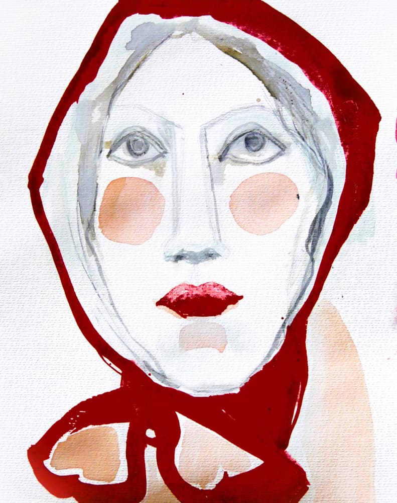Red Scarf Portrait by Doris Schmitz — canvas wall art