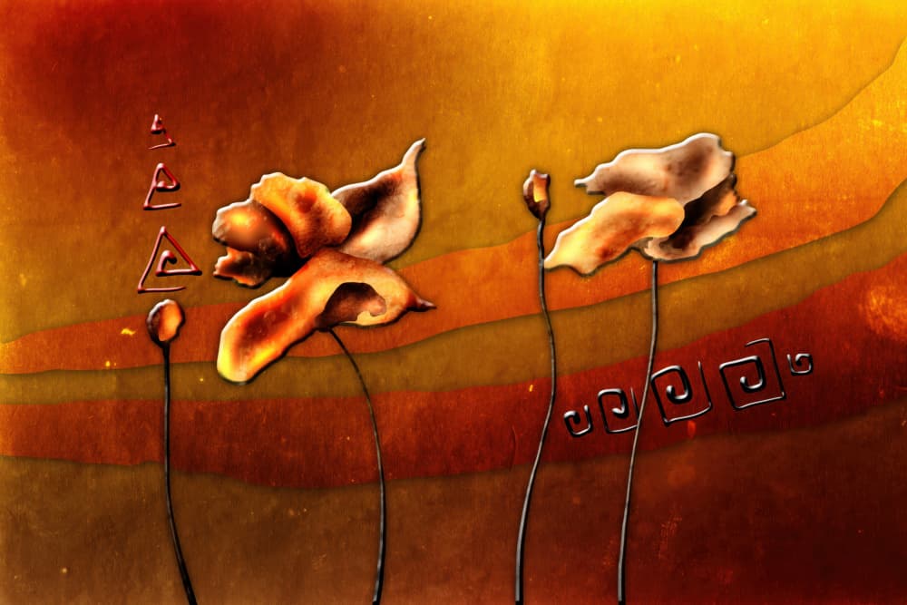 Golden Abstract Blooms by Rafal Kulik — canvas wall art