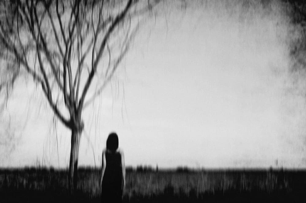 Solitary Woman Bare Tree by Milena Seita — canvas wall art