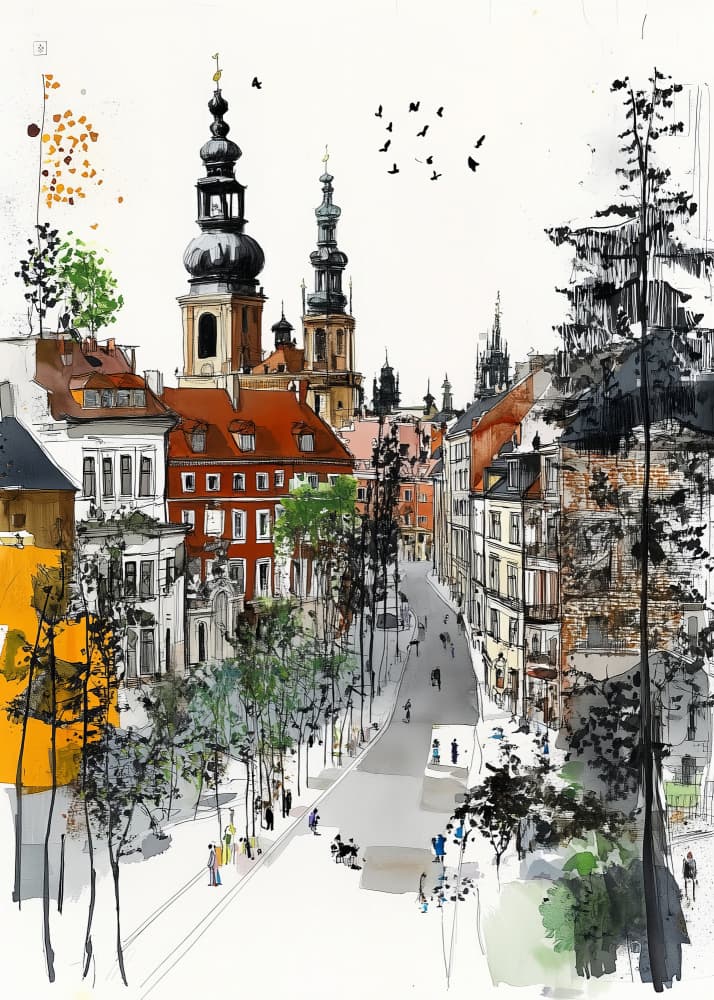 European City Street Scene by Justyna Jaszke — canvas wall art