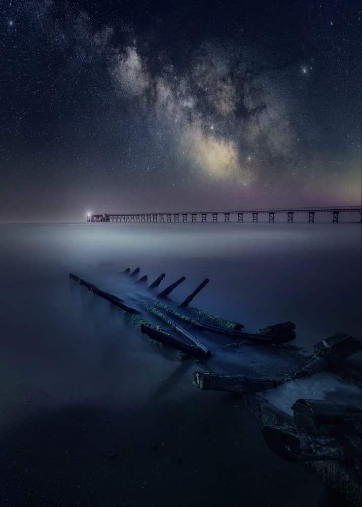 Milky Way Shipwreck Pier by Albena Markova — canvas wall art