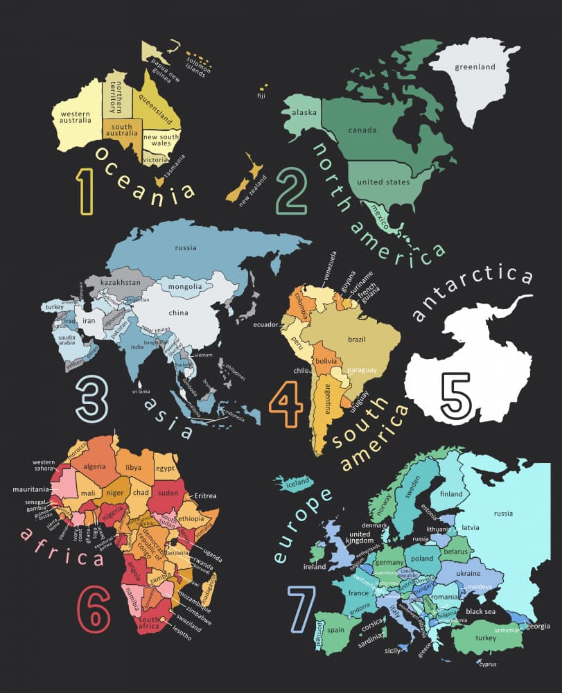 World Map by Continent by Carla Daly — canvas wall art