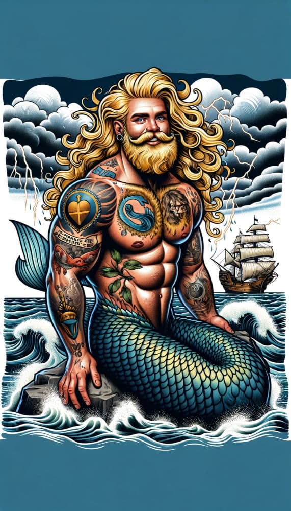 Tattooed Merman in Storm by David Galan — canvas wall art