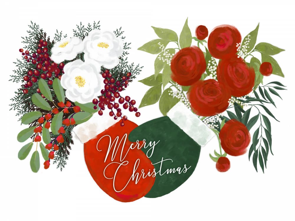 Merry Christmas Mittens by Rosana Laiz Blursbyai — canvas wall art