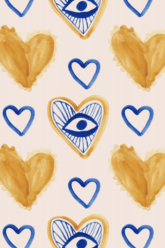 Golden Hearts Evil Eye by Irene Demetri — canvas wall art