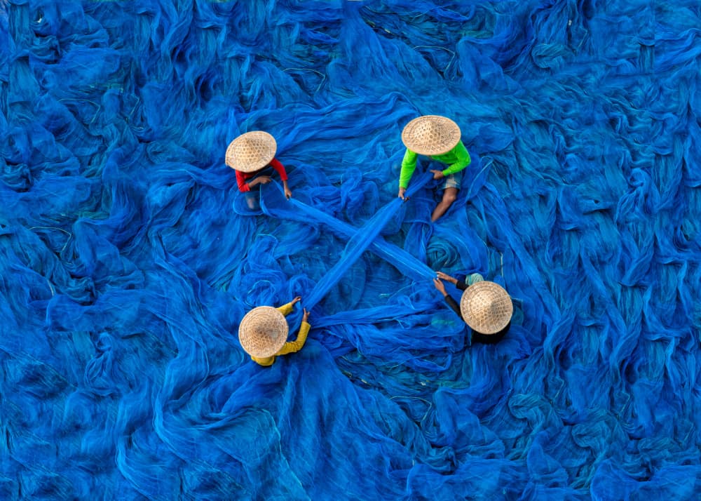 Deep Blue Fishing Nets by Nilendu Banerjee — canvas wall art
