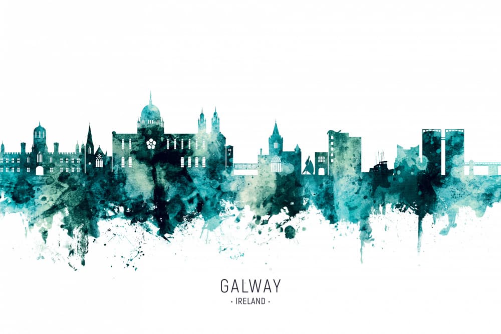 Galway City Watercolor Skyline by Michael Tompsett — canvas wall art