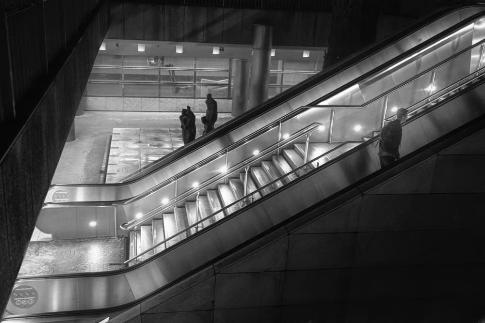 Urban Escalator Lights by Bruno Flour — canvas wall art