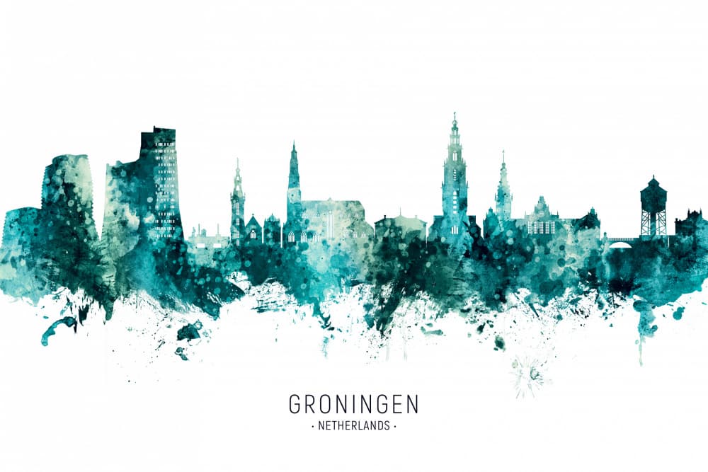 Watercolor Groningen Skyline by Michael Tompsett — canvas wall art