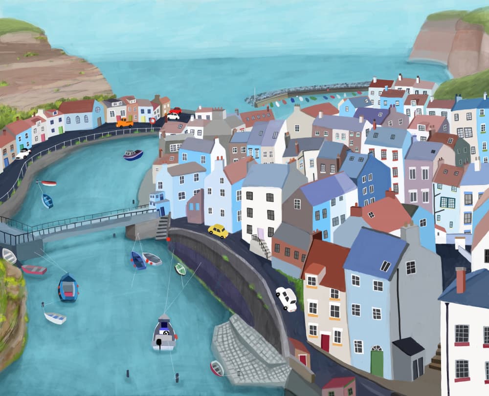 Colorful Harbor Town by Carla Daly — canvas wall art