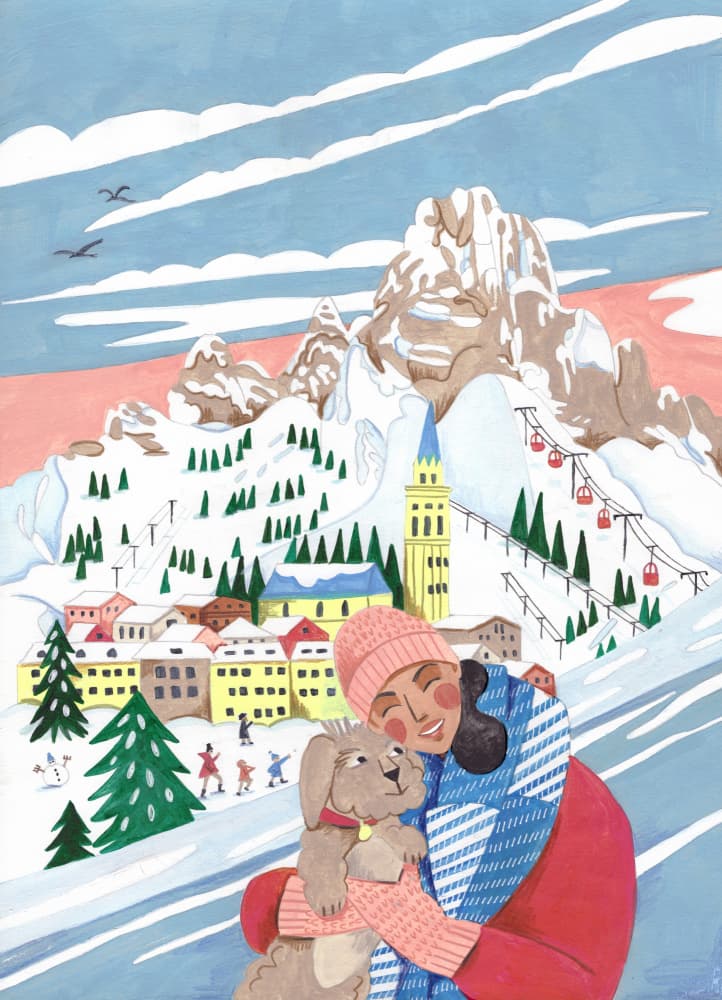 Winter Scene Woman and Dog Christmas by Caroline Bonne Müller — canvas wall art