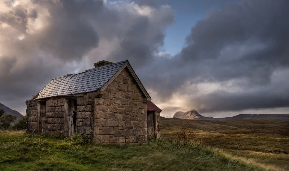 Remote Stone Cottage Landscape by Anne Berger — canvas wall art