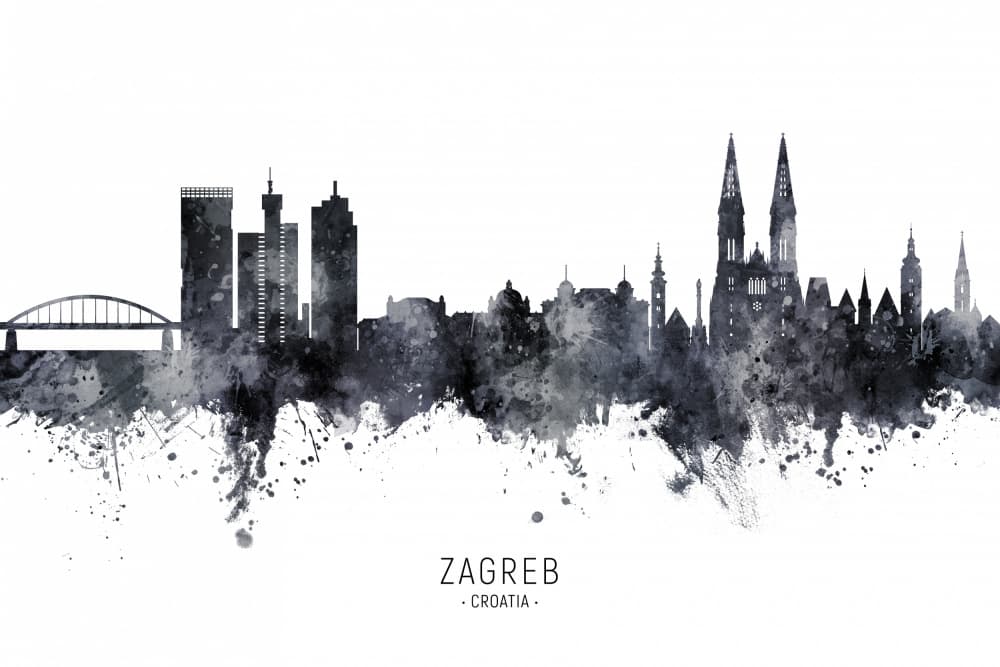 Zagreb Cityscape Watercolor by Michael Tompsett — canvas wall art